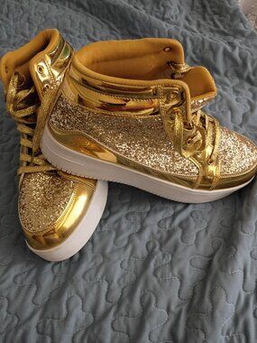 Gold Glitter Sparkly Platform High Top Sneaker Ankle Boots Women's size 11